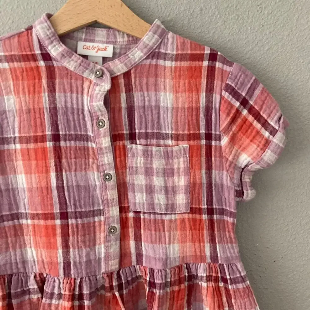 Cat & Jack Plaid Gauze Dress - Pink Purple - 8 Medium